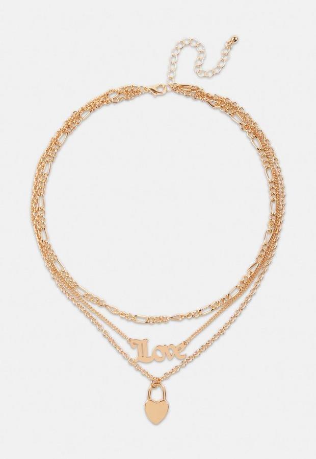 Gold Look Love Heart Multirow Necklace, Women, , large image number 0