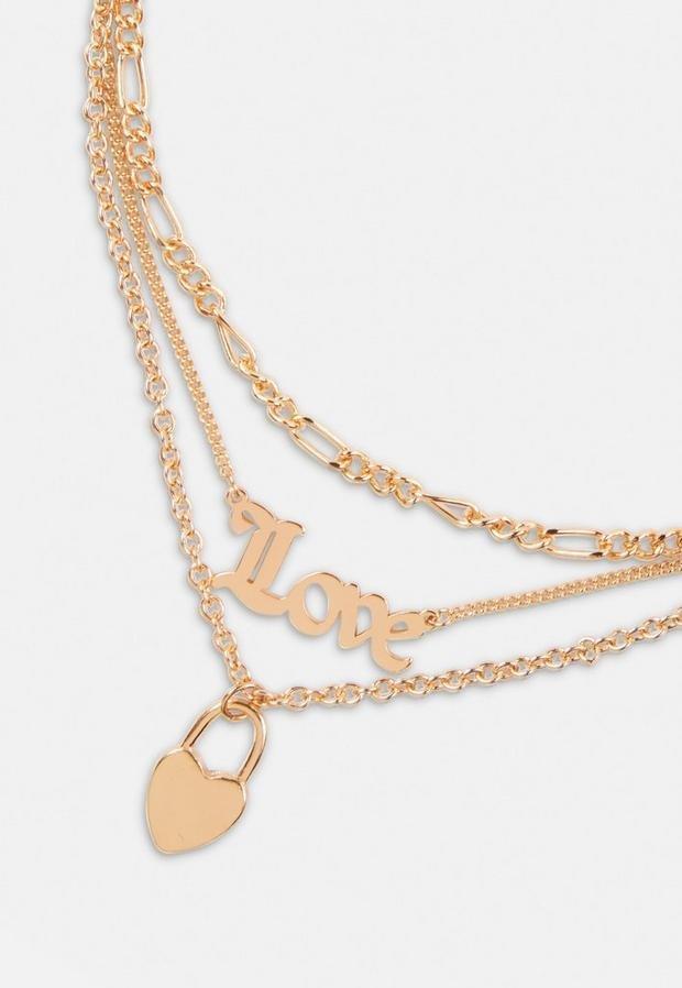 Gold Look Love Heart Multirow Necklace, Women, , large image number 2