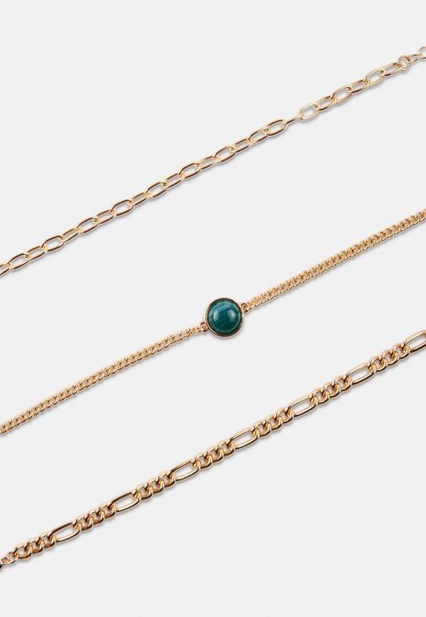 Gold Look Green Stone Mix Chain Bracelet 3 Pack, Women, , large image number 0