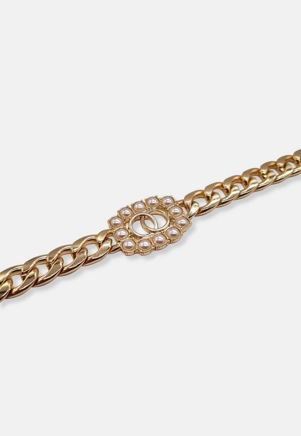 Gold Look Linked Rings Pearl Surround Chain Necklace, Women, , large image number 1