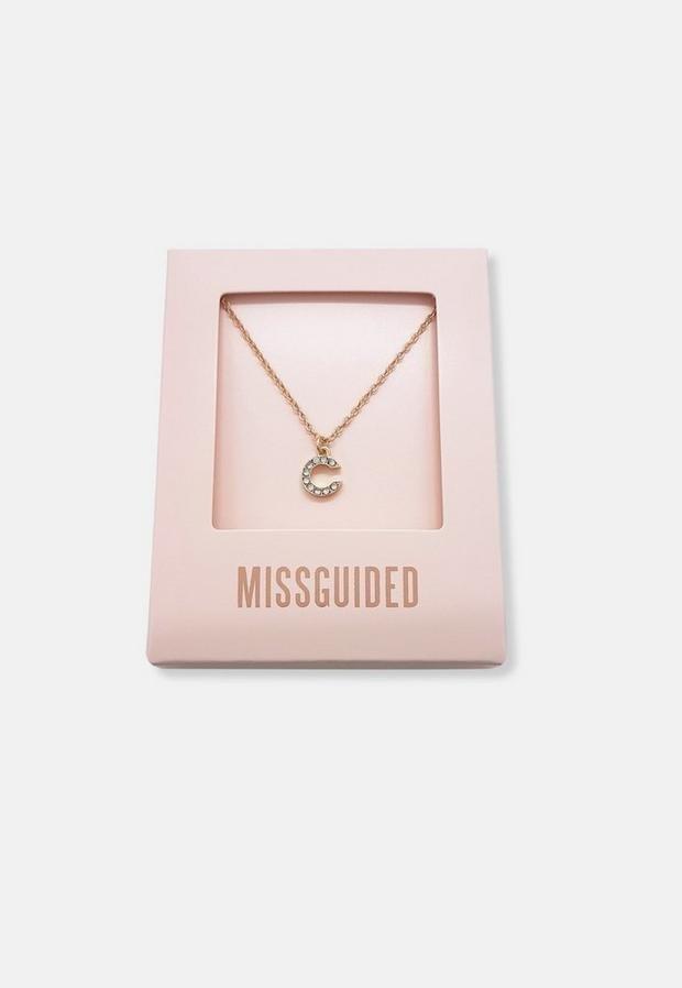 Gold Look Pave C Initial Pendant Necklace, Women, , large image number 0