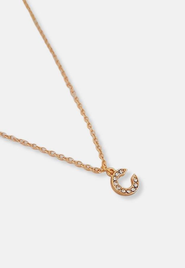 Gold Look Pave C Initial Pendant Necklace, Women, , large image number 3