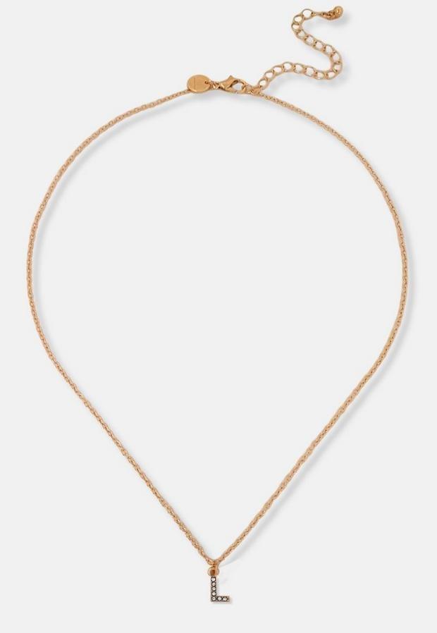 Gold Look Pave L Initial Pendant Necklace, Women, , large image number 0
