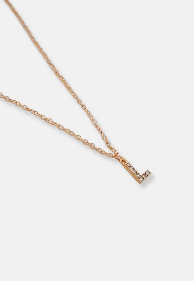 Gold Look Pave L Initial Pendant Necklace, Women, , large image number 1