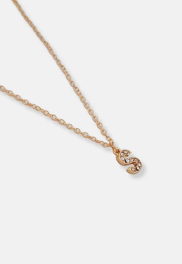 Gold Look Pave S Initial Pendant Necklace, Women, , large image number 3