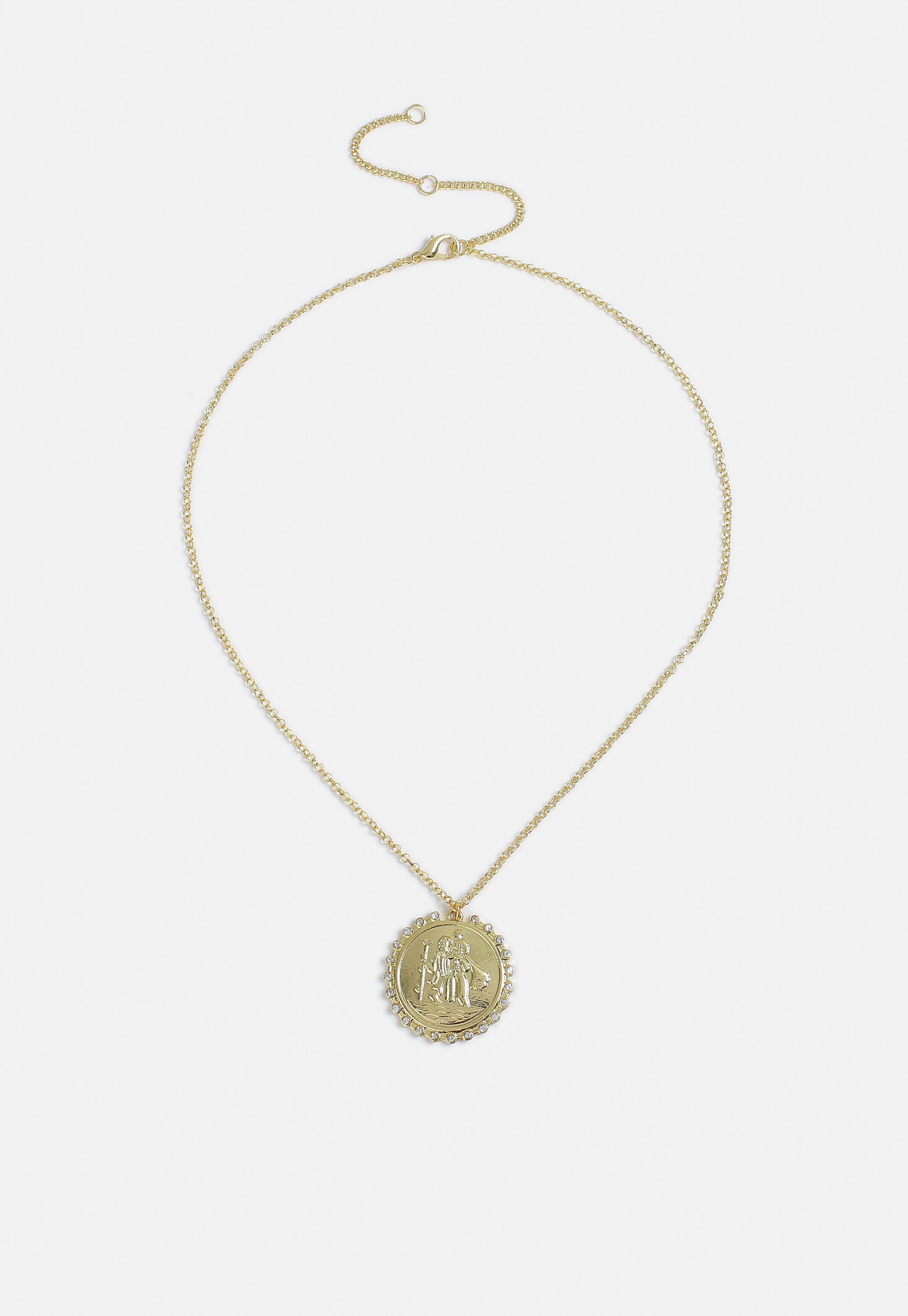 Gold Look Oval Chain Coin Multirow Necklace, Women, , large image number 0