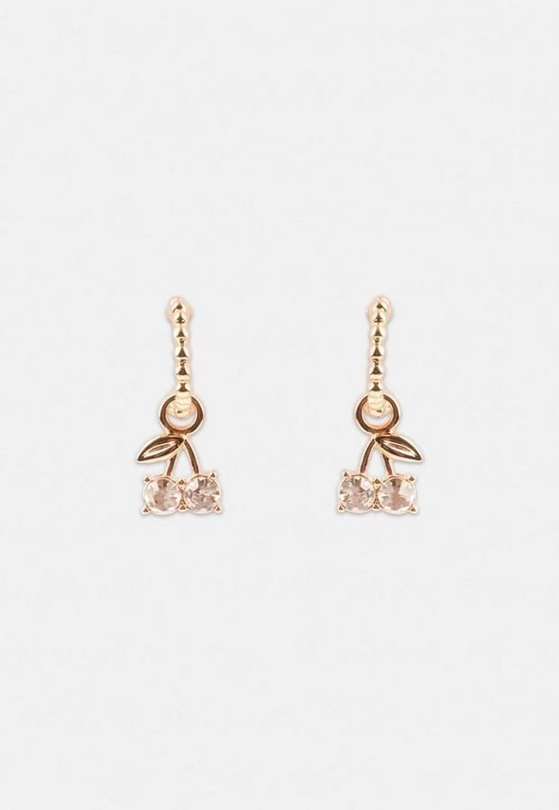 Gold Look Mini Cherry Hoop Earrings, Women, , large image number 0