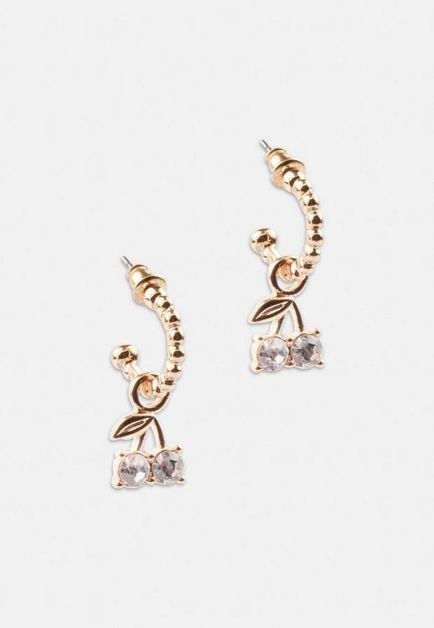 Gold Look Mini Cherry Hoop Earrings, Women, , large image number 2