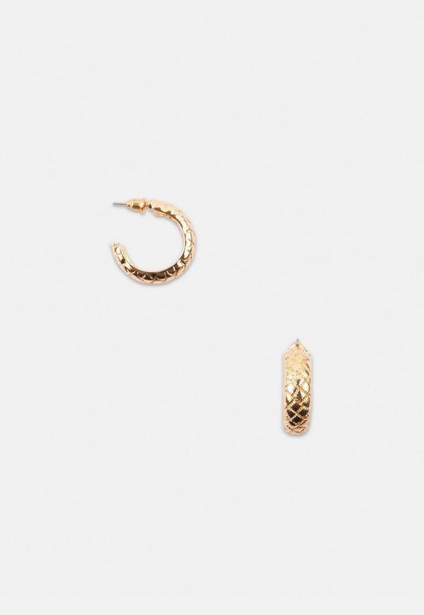 Gold Look Knitted Texture Hoop Earrings, Women, , large image number 0