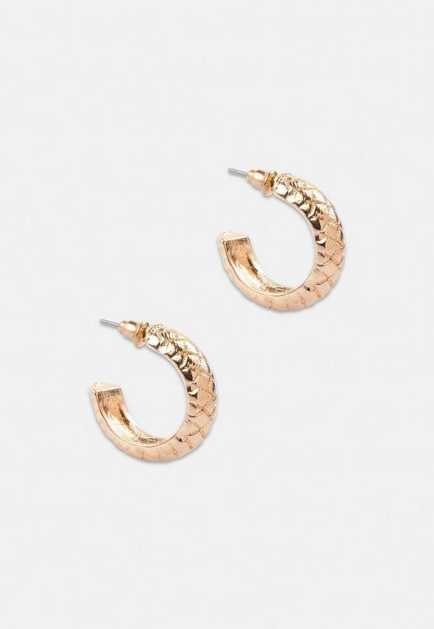 Gold Look Knitted Texture Hoop Earrings, Women, , large image number 2