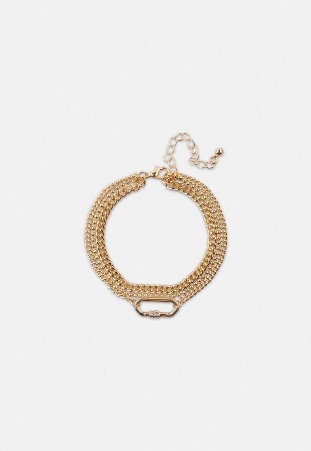Gold Gold Look Multi Row Carabiner Bracelet, , large image number 0