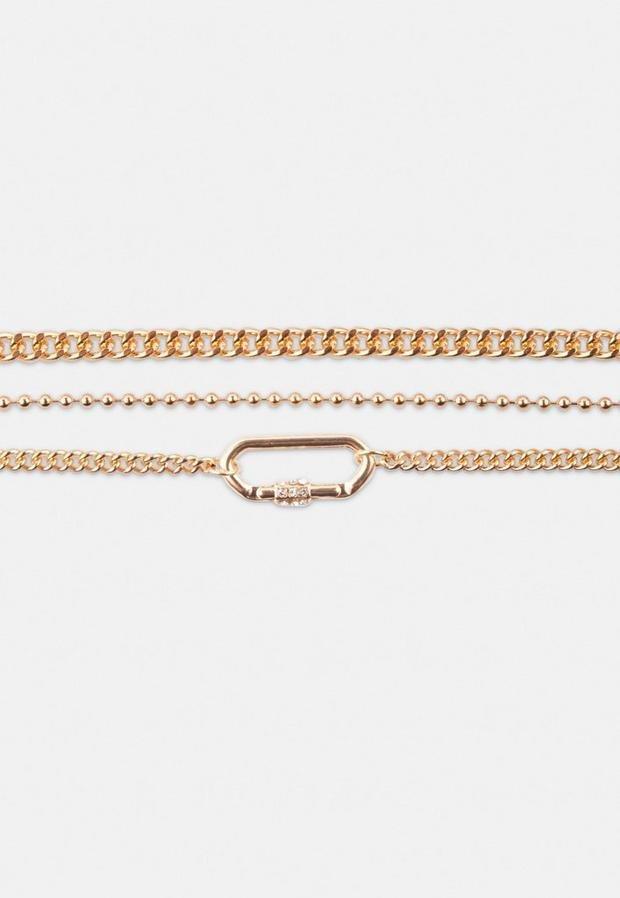 Gold Gold Look Multi Row Carabiner Bracelet, , large image number 2
