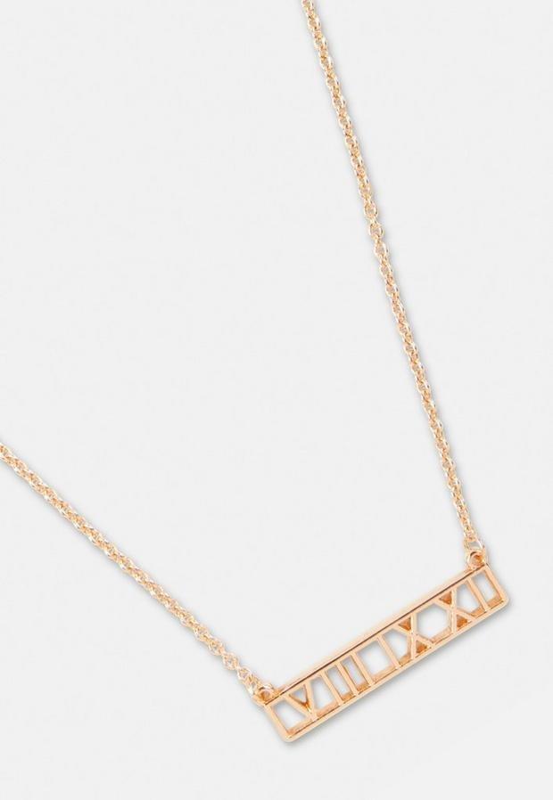Gold Look Roman Numeral Pendant Necklace, Women, , large image number 0