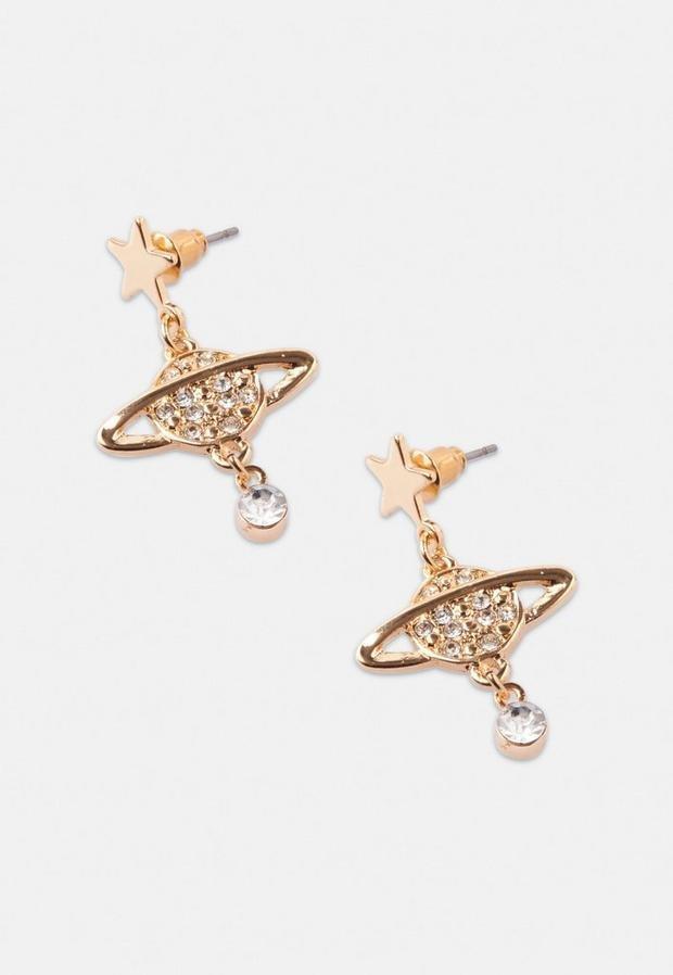 Gold Look Orb Pave Stud Earrings, Women, , large image number 0