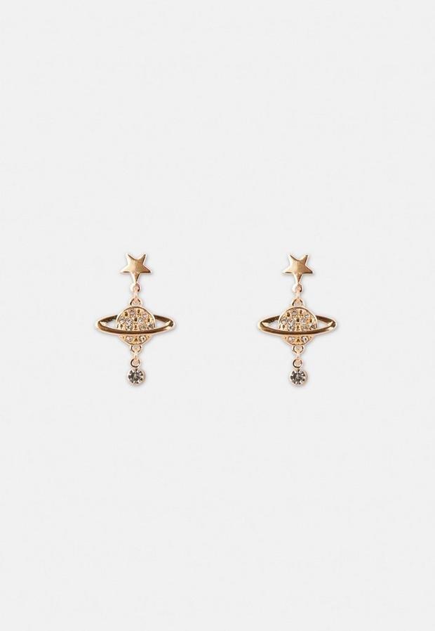 Gold Look Orb Pave Stud Earrings, Women, , large image number 1