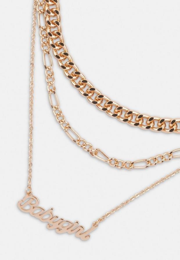 Gold Look Babygirl Multi Row Chain Necklace, Women, , large image number 0