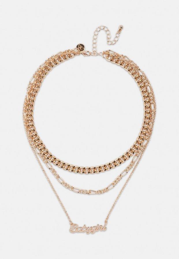 Gold Look Babygirl Multi Row Chain Necklace, Women, , large image number 1