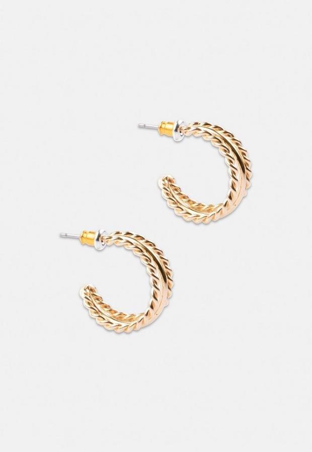 Gold Look Triple Rope Hoop Earrings, Women, , large image number 0
