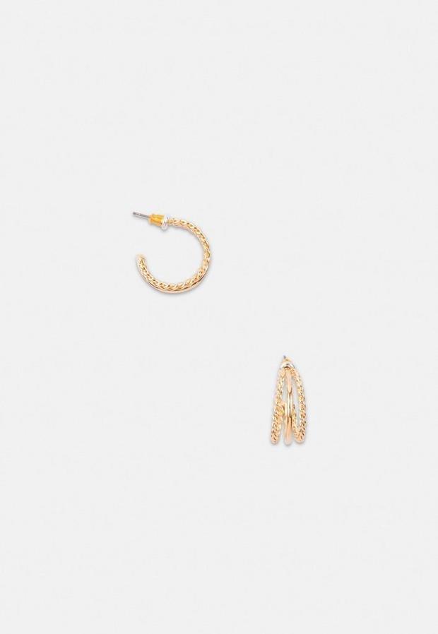 Gold Look Triple Rope Hoop Earrings, Women, , large image number 1