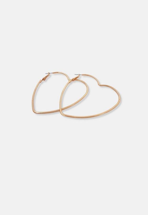 Gold Look Heart Hoop Earrings, Women, , large image number 0