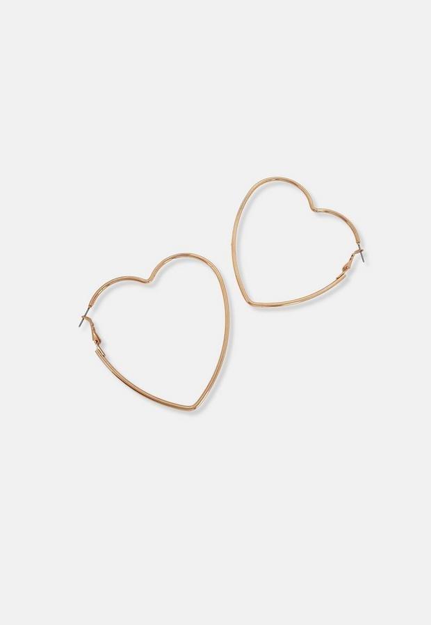 Gold Look Heart Hoop Earrings, Women, , large image number 1