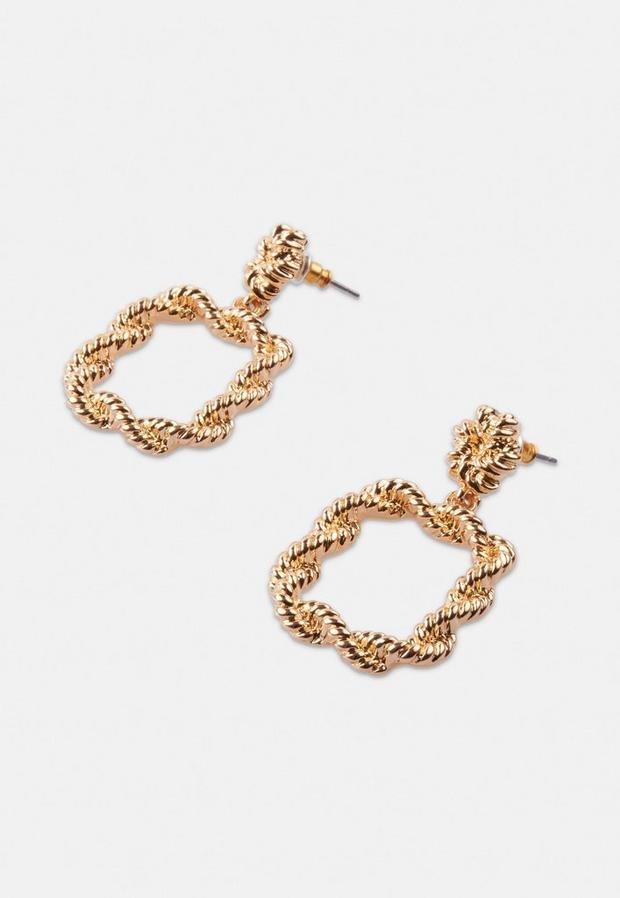 Gold Look Rope Small Doorknocker Earrings, Women, , large image number 0