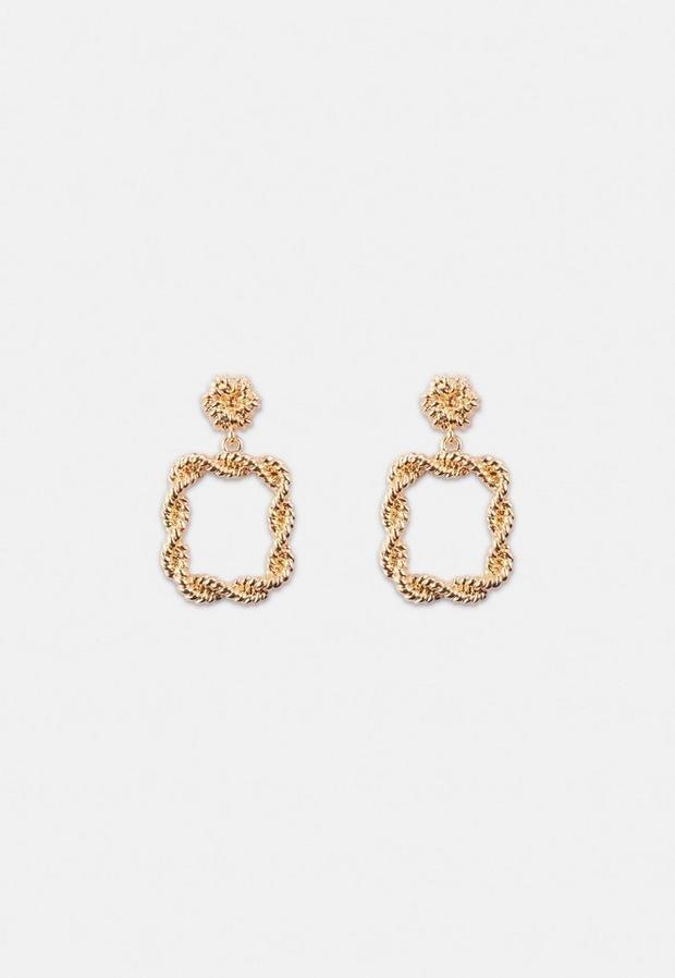 Gold Look Rope Small Doorknocker Earrings, Women, , large image number 1