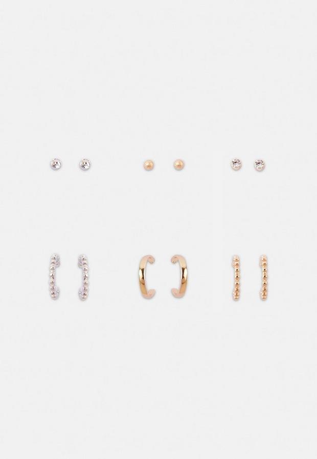 Gold Look Stud And Hoop Earrings 6 Pack, Women, , large image number 1