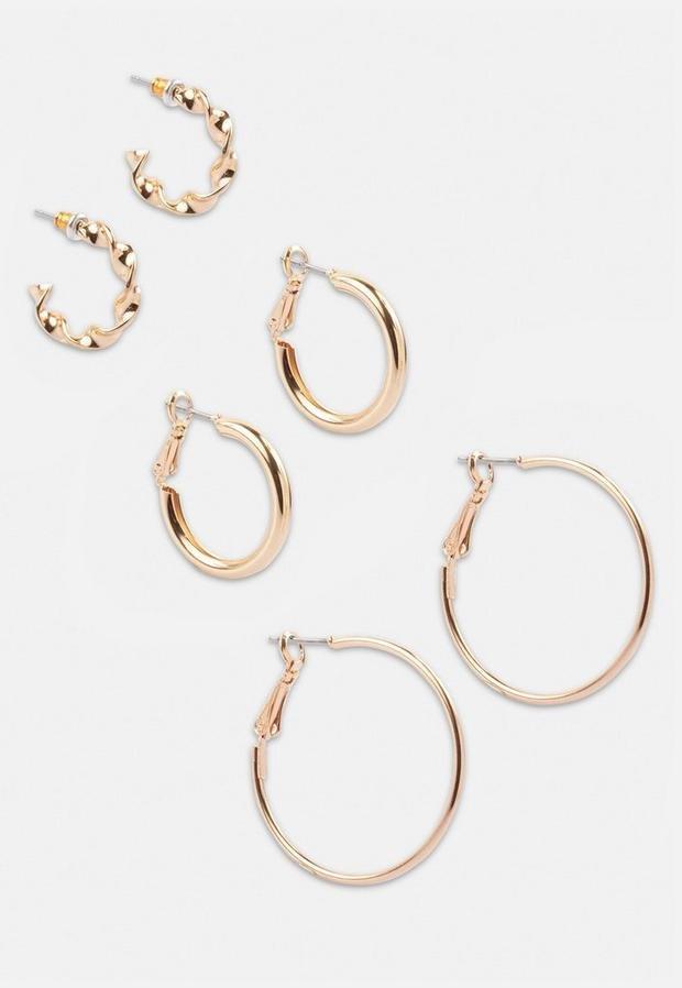 Gold Look Twist Hoop Earring 3 Pack, Women, , large image number 0