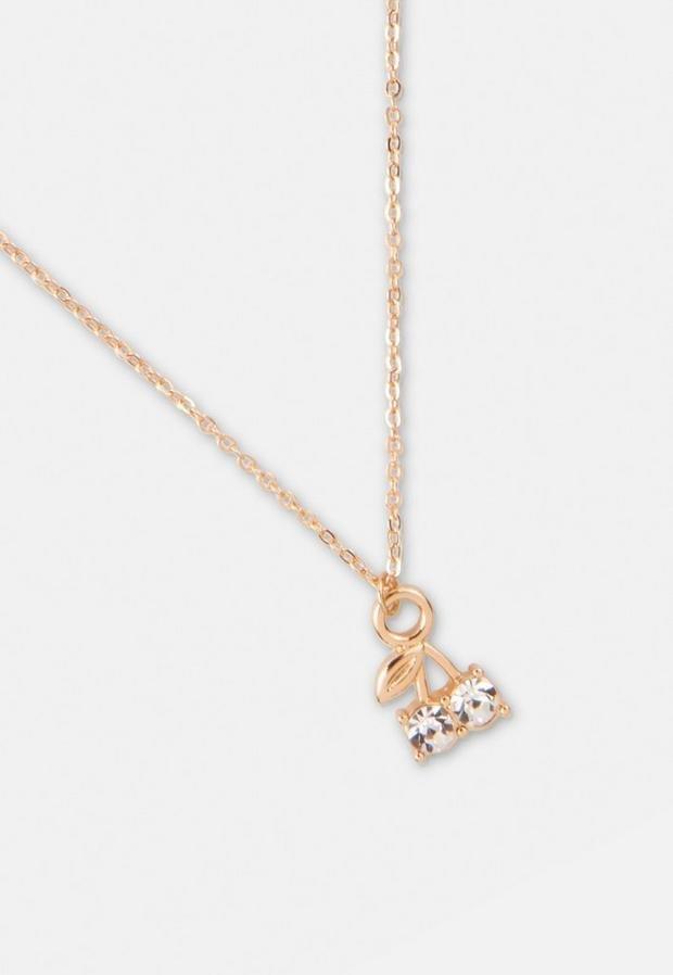Gold Look Cherry Pendant Necklace, Women, , large image number 0
