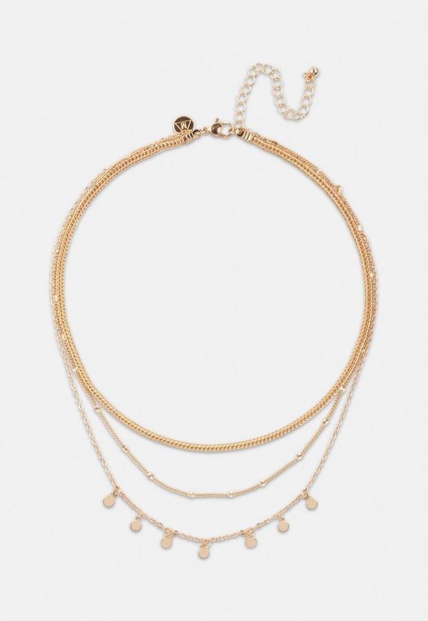 Gold Look 3 Row Drop Chain Necklace, Women, , large image number 1