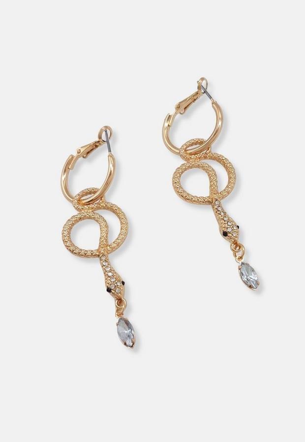 Gold Look Snake Hoop Drop Earrings, Women, , large image number 0