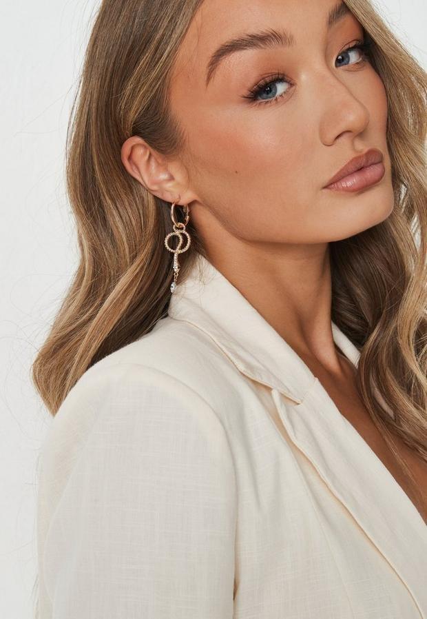 Gold Look Snake Hoop Drop Earrings, Women, , large image number 1