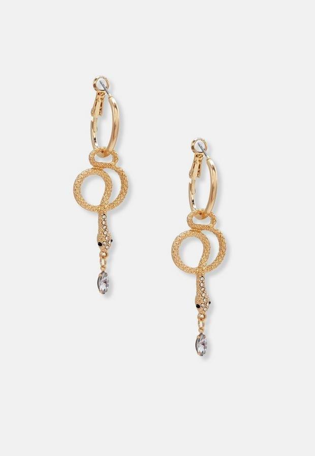 Gold Look Snake Hoop Drop Earrings, Women, , large image number 2