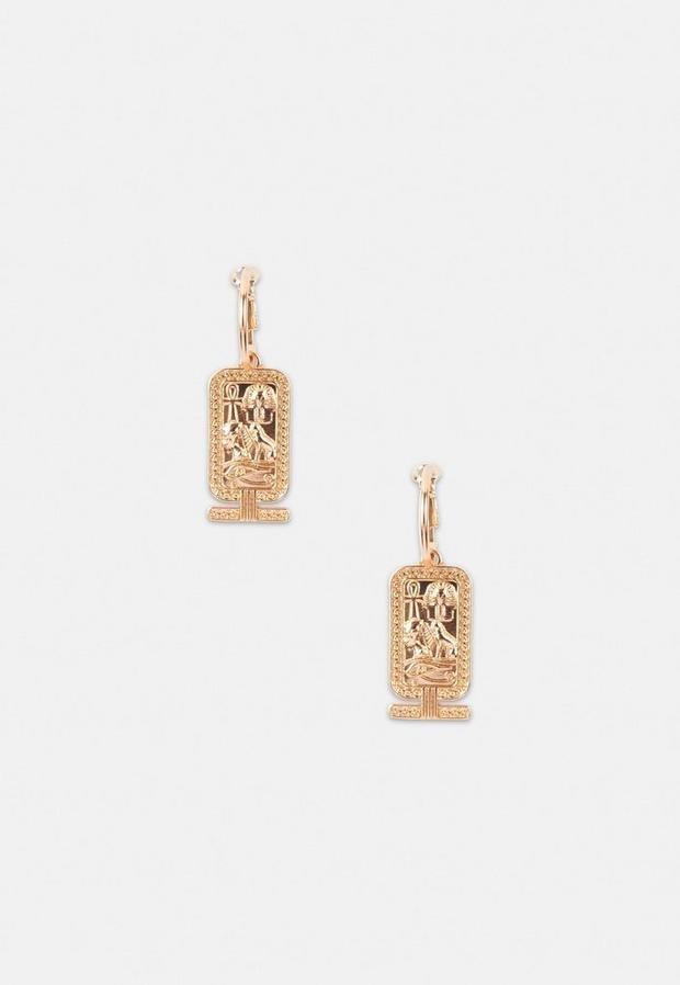 Gold Look Tag Hoop Earrings, Women, , large image number 0