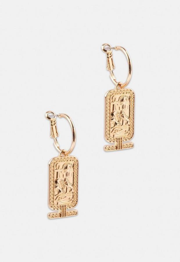 Gold Look Tag Hoop Earrings, Women, , large image number 2