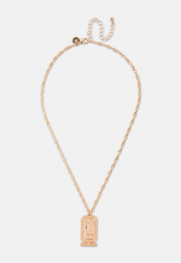 Gold Look Tag Pendant Necklace, Women, , large image number 0