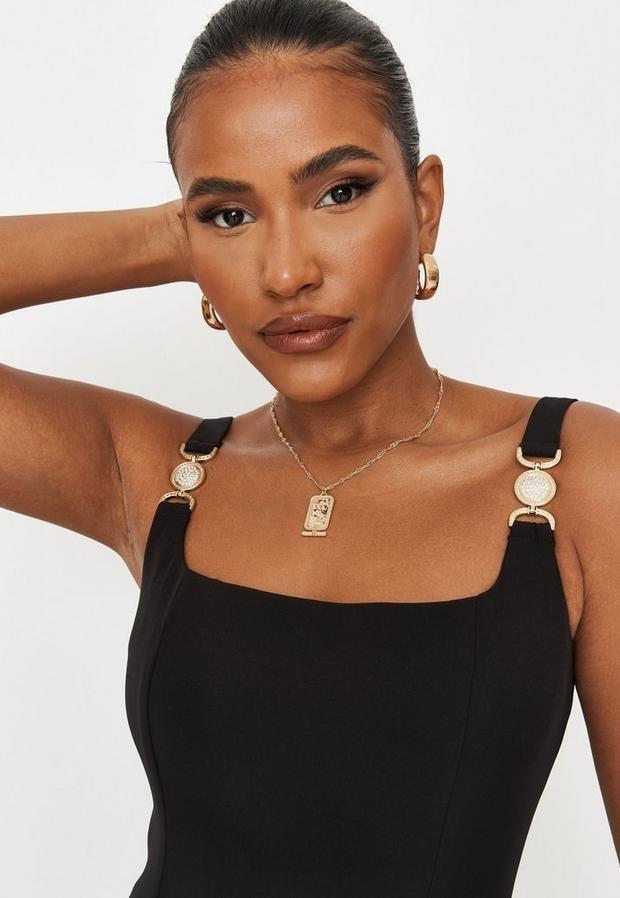 Gold Look Tag Pendant Necklace, Women, , large image number 1