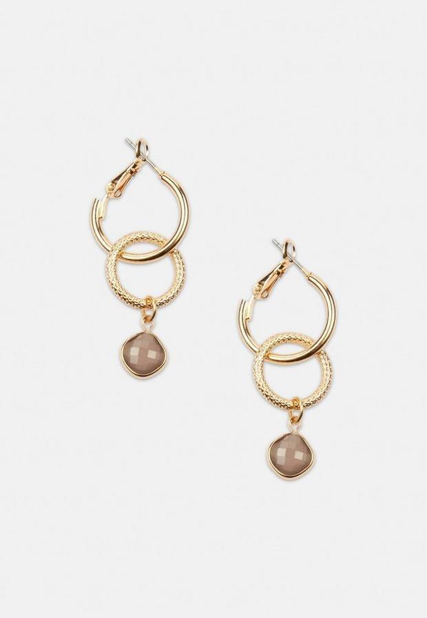 Gold Look Grey Double Link Drop Earrings, , large image number 0