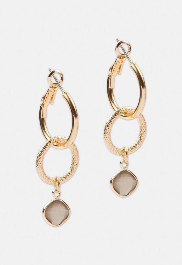 Gold Look Grey Double Link Drop Earrings, , large image number 2