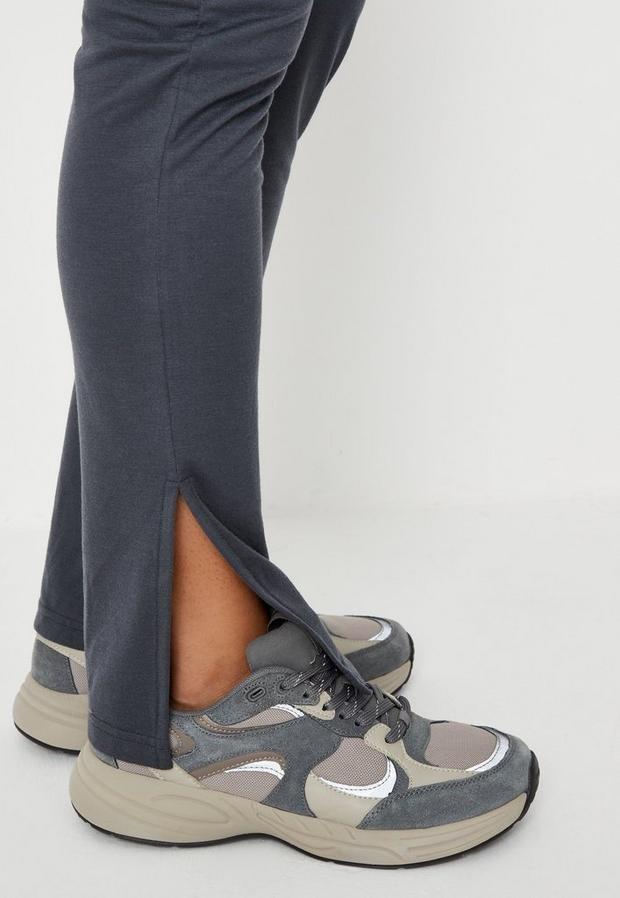 Grey Charcoal Jersey Split Hem Leggings, , large image number 2