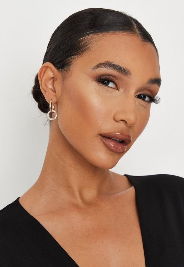 Gold Gold Look Stud And Diamante Drop Hoop Earrings 3 Pack, , large image number 0