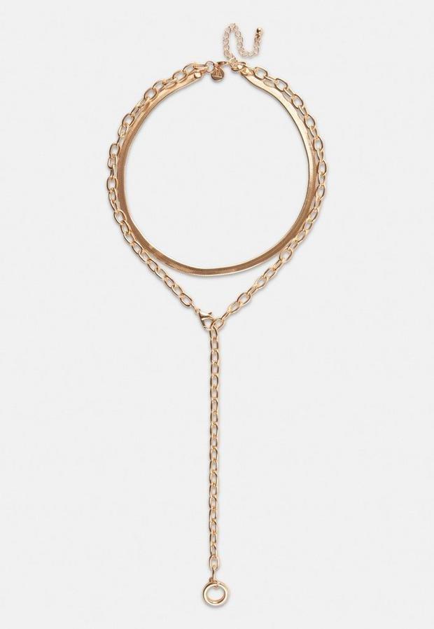 Gold Look Chain Drop Necklace, Women, , large image number 0