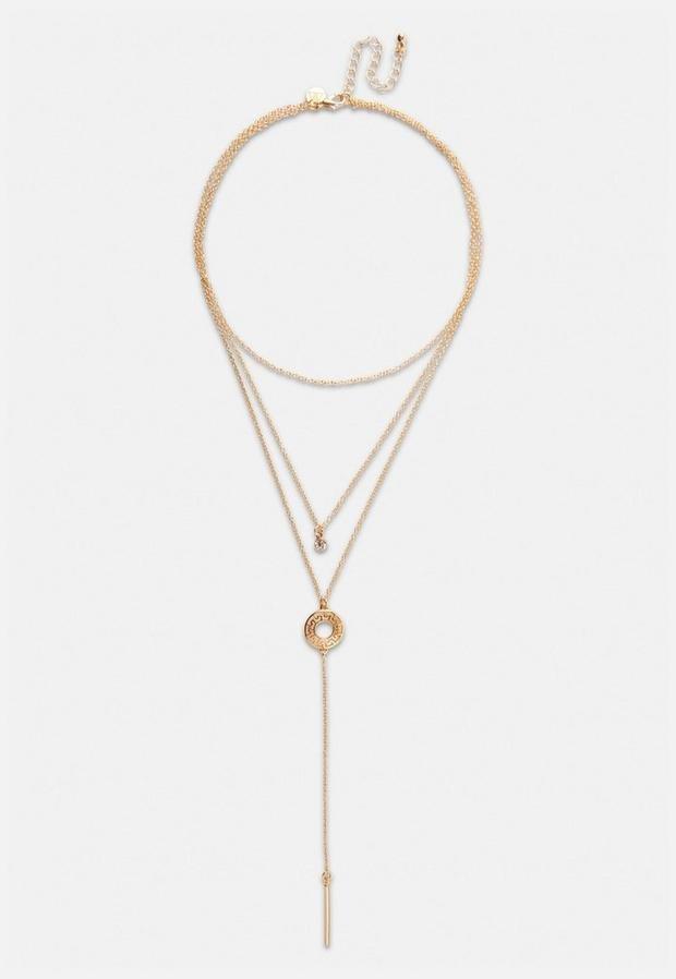 Gold Look Geo Ring Y Drop Necklace, Women, , large image number 0