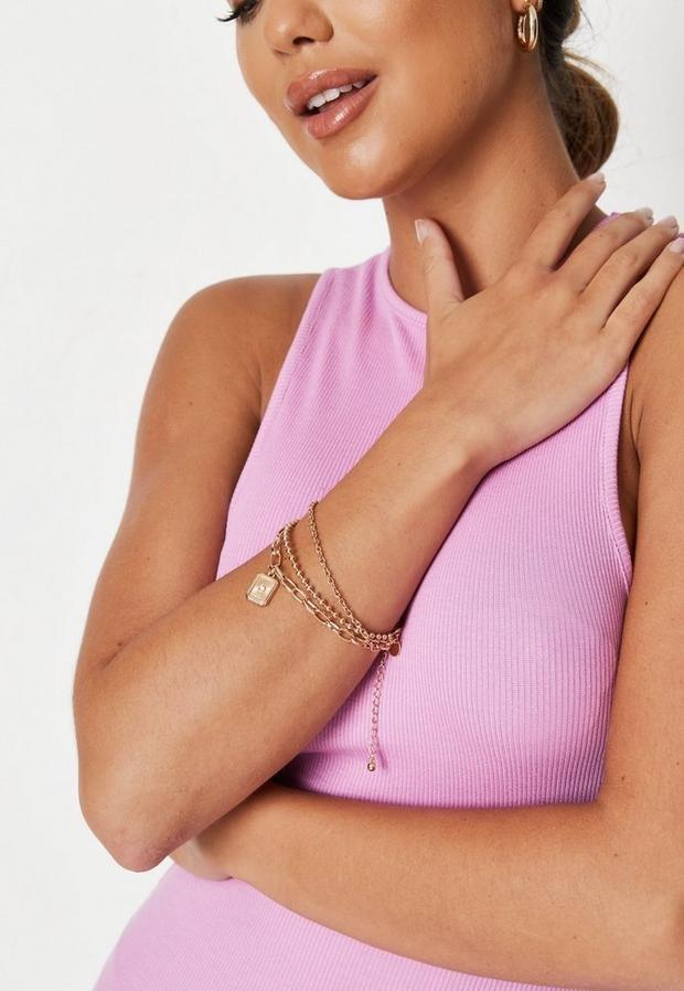 Gold Look Stone Tag Bracelet, Women, , large image number 0
