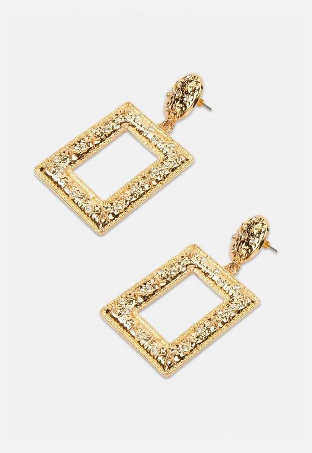 Gold Look Crystal Doorknocker Earrings, Women, , large image number 2