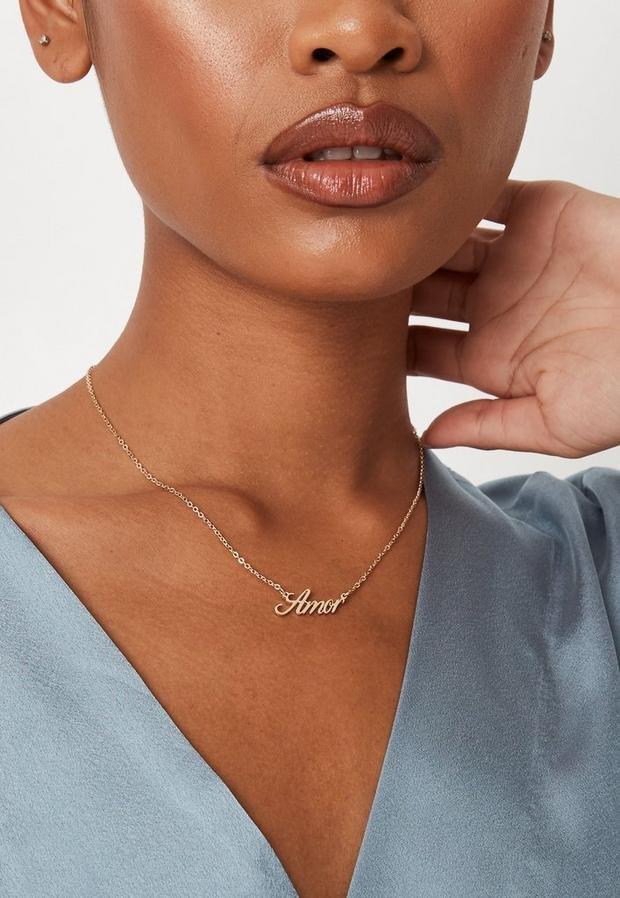 Gold Look Amor Pendant Necklace, Women, , large image number 1