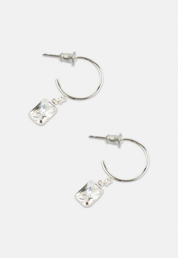 Silver Look Square Hoop Gift Earrings, , large image number 0