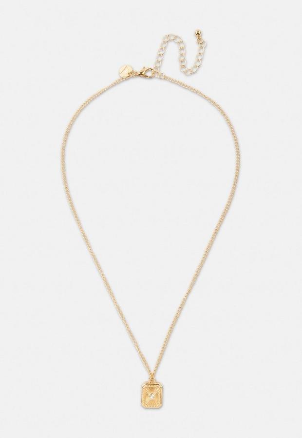 Gold Look Stone Tag Edge Pendant Necklace, Women, , large image number 0