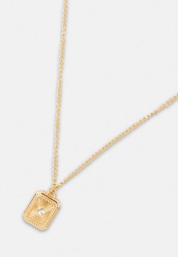 Gold Look Stone Tag Edge Pendant Necklace, Women, , large image number 2